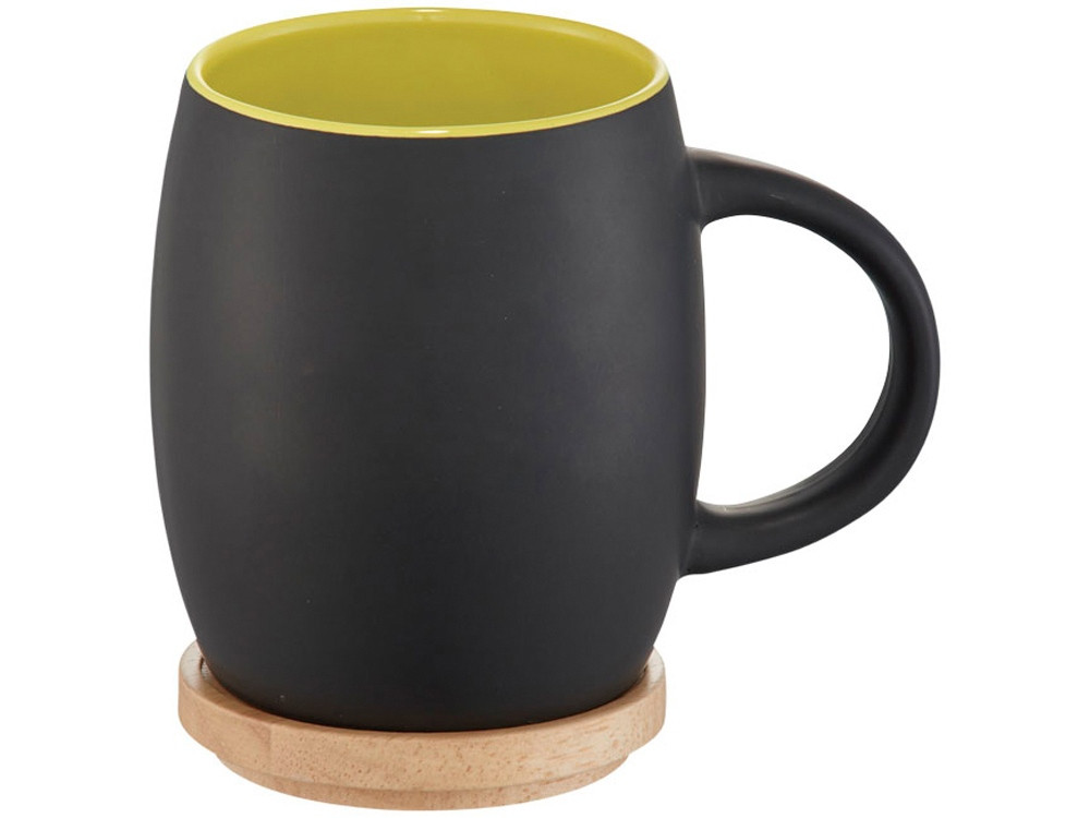Керамическая чашка Hearth с деревянной крышкой-костером, черный/лайм - фото 1 - id-p215146403