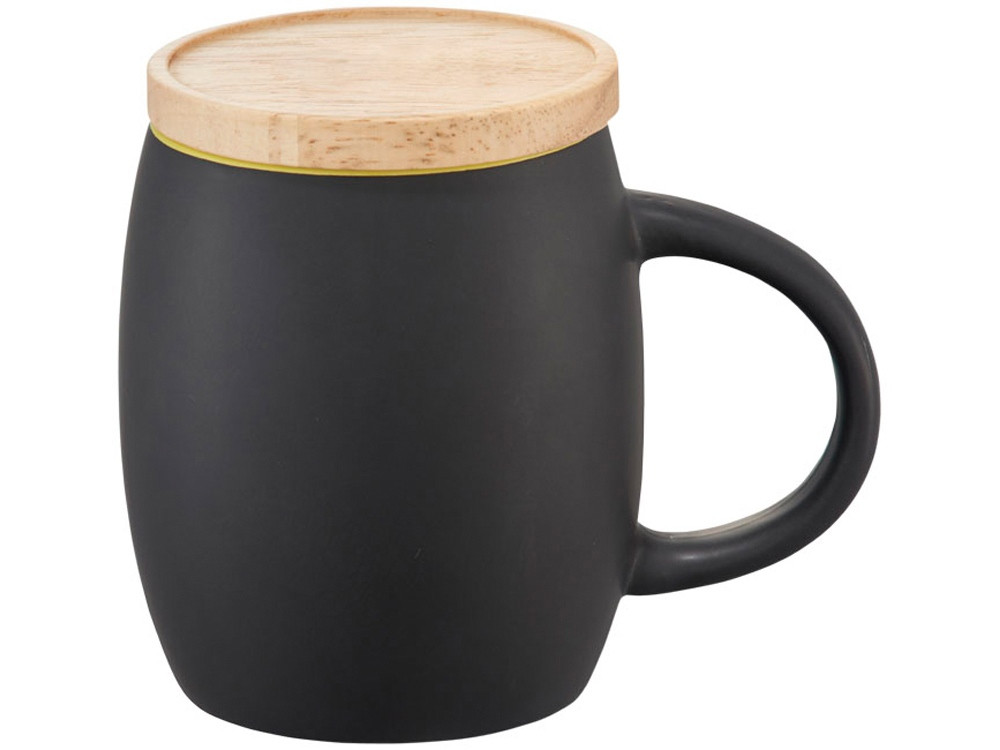 Керамическая чашка Hearth с деревянной крышкой-костером, черный/лайм - фото 2 - id-p215146403