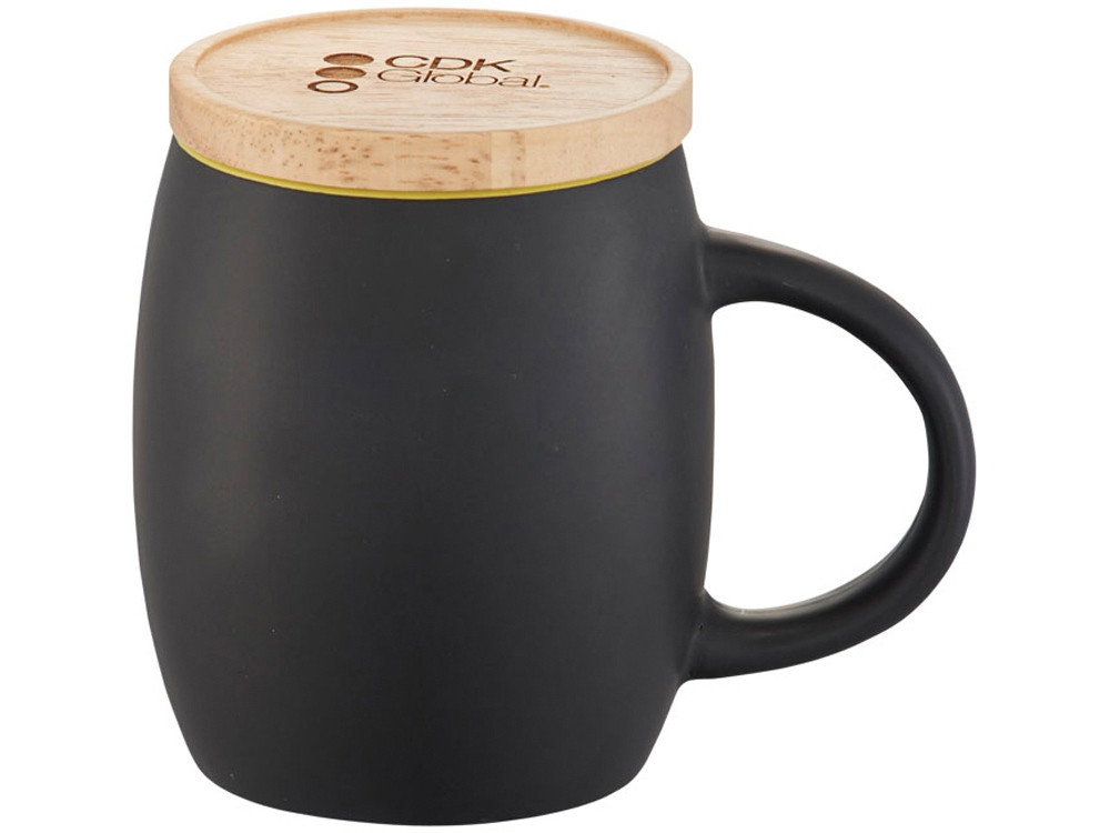 Керамическая чашка Hearth с деревянной крышкой-костером, черный/лайм - фото 5 - id-p215146403