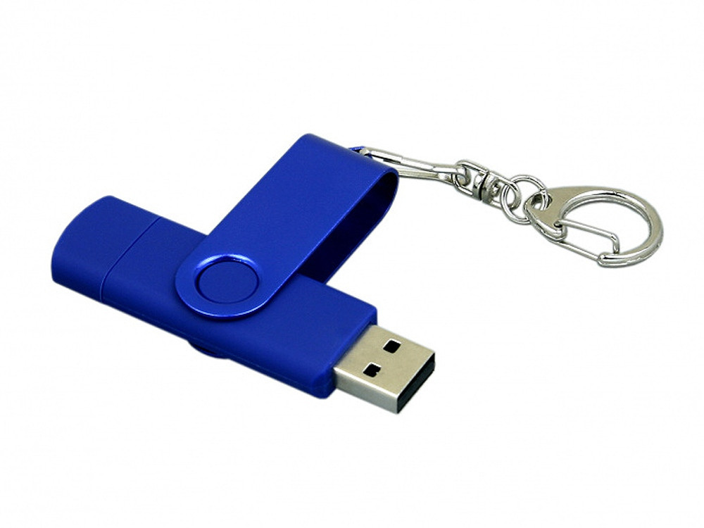 Флешка с поворотным механизмом, c дополнительным разъемом Micro USB, 16 Гб, синий - фото 3 - id-p215147394