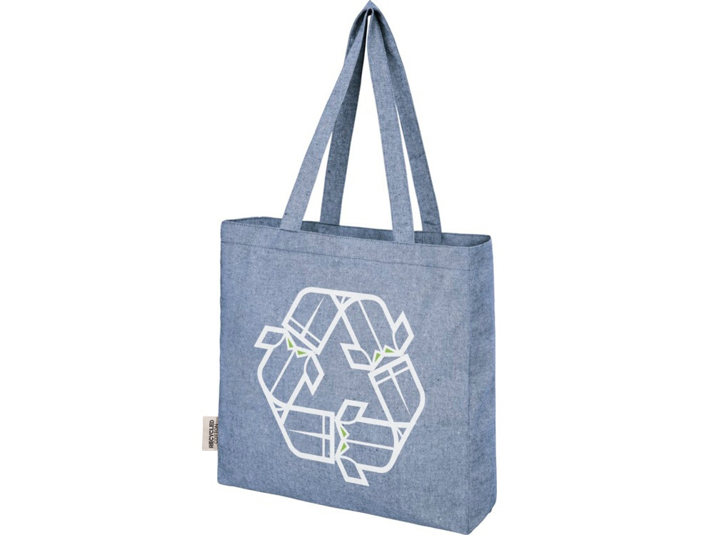 Эко-сумка Pheebs с клинчиком, изготовленая из переработанного хлопка, плотность 210 г/м2, синий меланж - фото 3 - id-p215149331