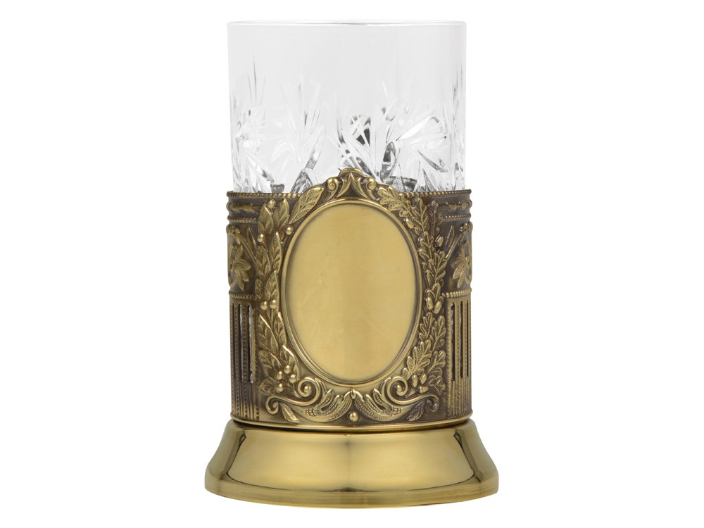 Подстаканник с хрустальным стаканом Базовый-Л, золотистый/прозрачный - фото 3 - id-p215147442