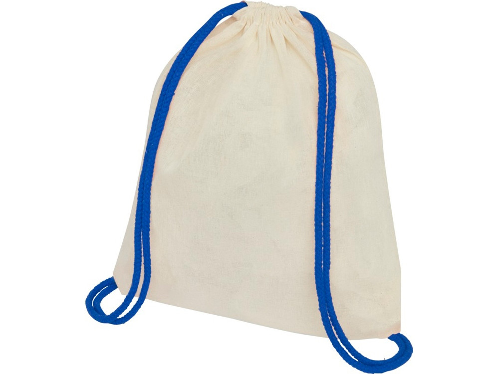 Рюкзак со шнурком Oregon, имеет цветные веревки, изготовлен из хлопка 100 г/м2, бежевый/синий - фото 1 - id-p215149384