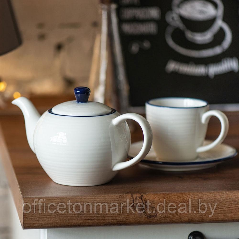 Набор посуды чайник и чашка с блюдцем "Seawave", белый, синий - фото 4 - id-p196383651