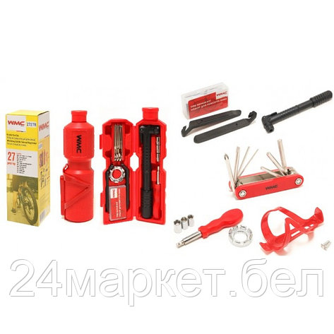 Набор инструментов для обслуживания велосипеда 27пр.+держатель фляги,в тубе(красный) WMC TOOLS 2727R, фото 2