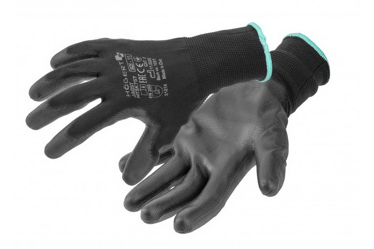 HOEGERT Перчатки рабочие с полиуретановым покрытием черные (12 пар в упаковке) 10 EAST - HT5K757-10-W - фото 1 - id-p215200785
