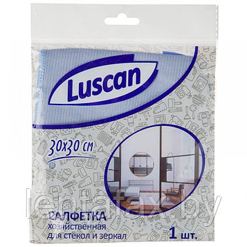 Салфетка для стекол и зеркал Luscan, микрофибра, 1шт, синяя