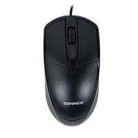 Мышь проводная SONNEN B61, USB, 2 кнопки + колесо-кнопка, оптическая, черная