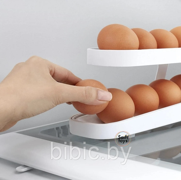 Контейнер для хранения яиц TV-118, подставка органайзер в холодильник, автоматическая прокручивающаяся полка - фото 4 - id-p215236749