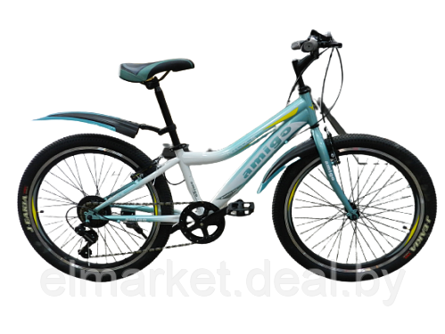 Велосипед детский Nicole 24 бело-бирюзовый, V-brake (7 скоростей, Original SHIMANO SL-TX50-7R/TZ31)