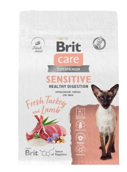 Сухой корм для кошек Brit Care Cat Sensitive Healthy Digestion (индейка, ягненок) 400 гр - фото 1 - id-p215236194