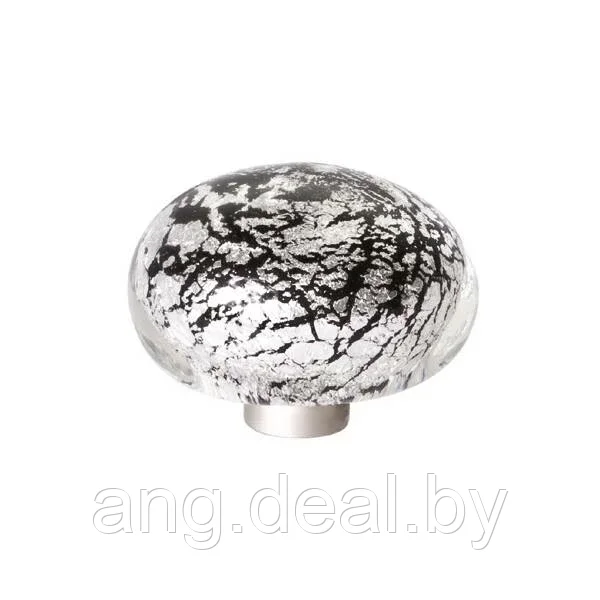 Ручка-кнопка из стекла, отделка фольга чёрная + серебро - фото 1 - id-p215263993