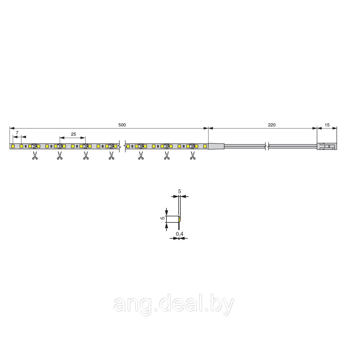 ОБРАЗЕЦ ленты светодиодной SMD2835, 120 LED/м, 10Вт/м, 12В, 1020Лм./м 500х5 мм, IP 20, 4000-4500К, с кон L813 - фото 2 - id-p215266186