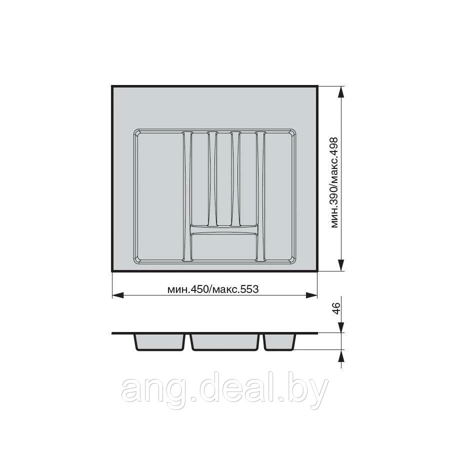 Ёмкость в базу 600 для столовых приборов, цвет серый матовый - фото 2 - id-p215266202