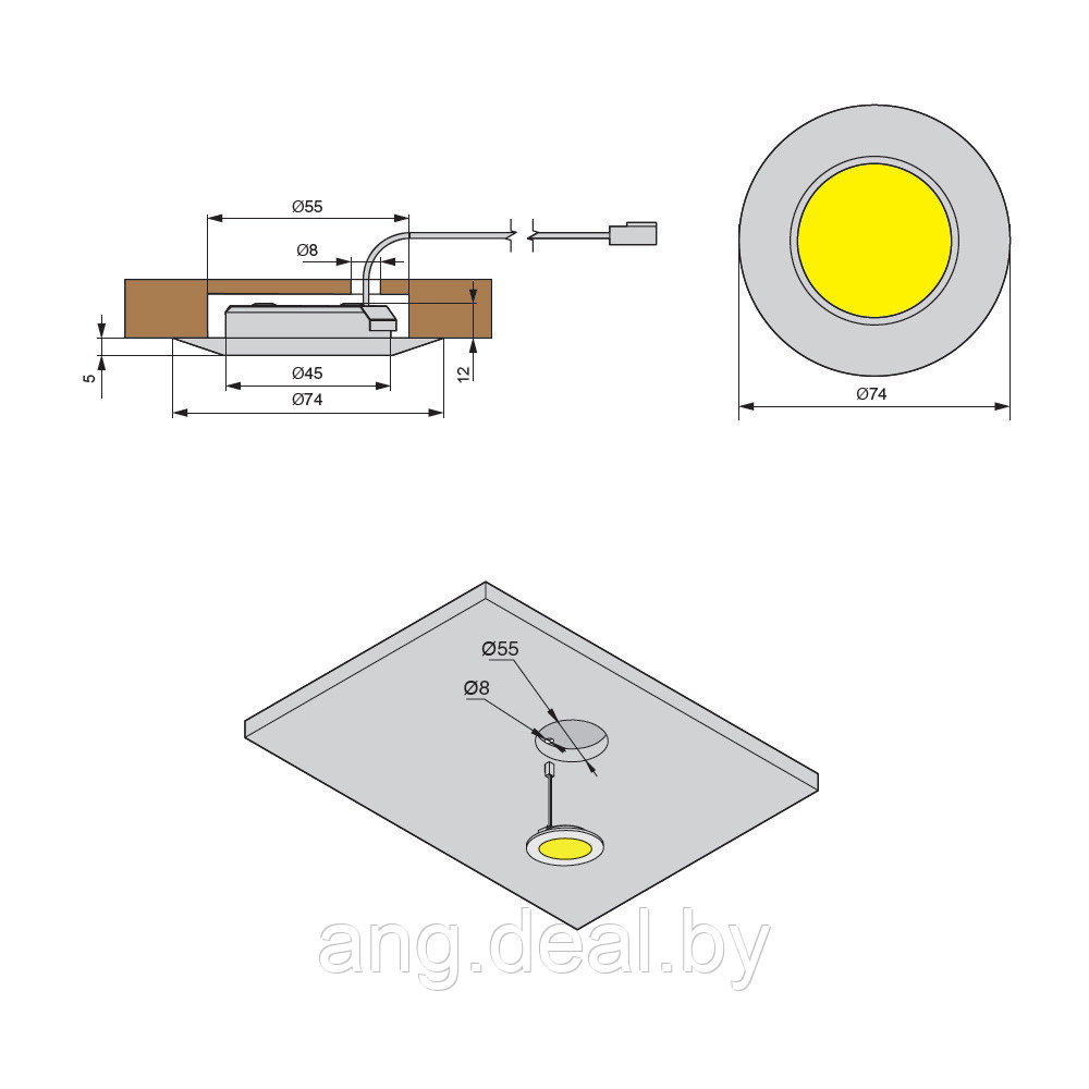 Комплект из 1-го врезного светильника с источником питания LED Luna Silver, 12V, (1*2,5W), (нейтральный - фото 2 - id-p215266100