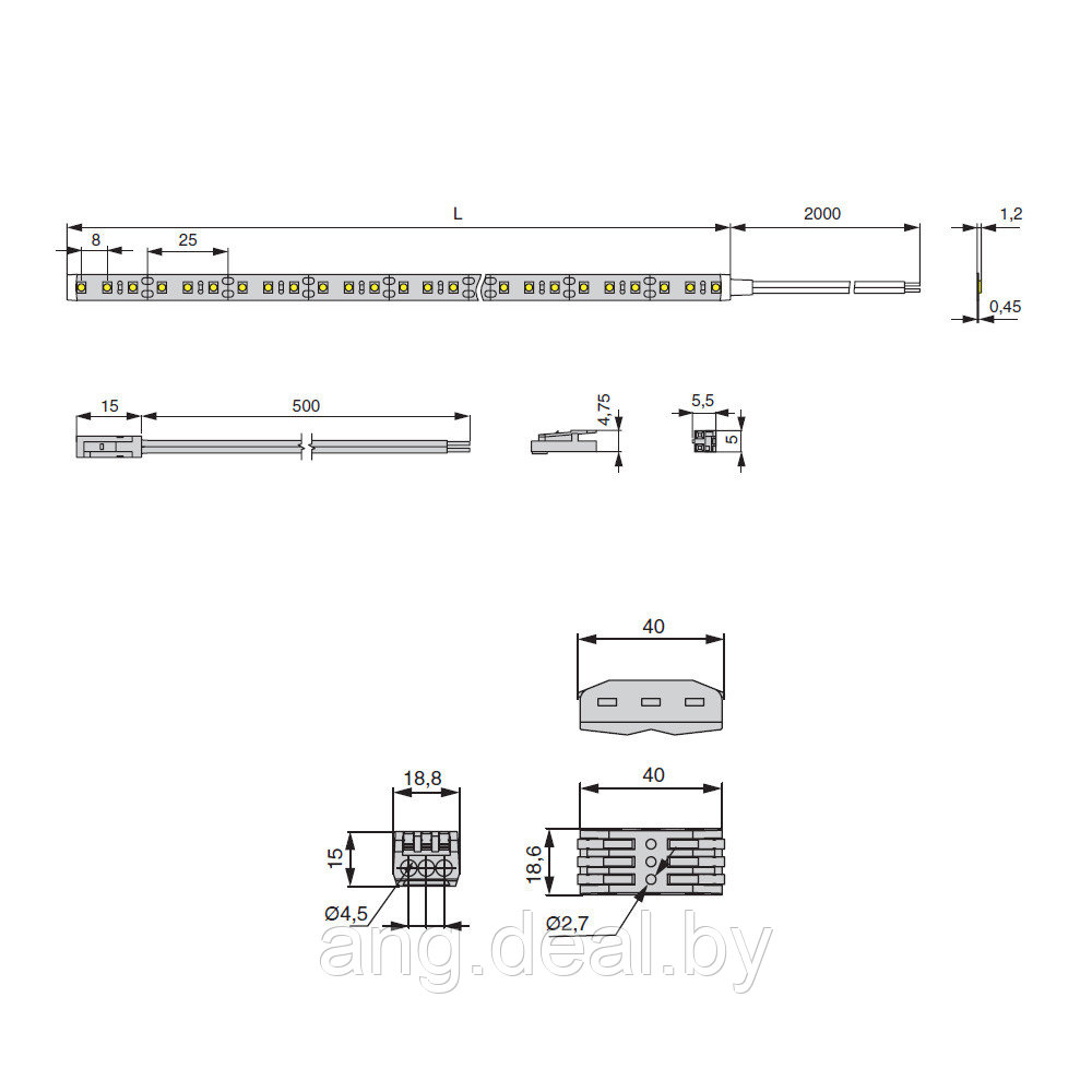 LED лента SMD2835, (нейтральный белый), 12Вт(12Вт/м), 12В, 1000х8 мм, каб. пит. 2м и кон.L813, 120LED/м, - фото 2 - id-p215266150