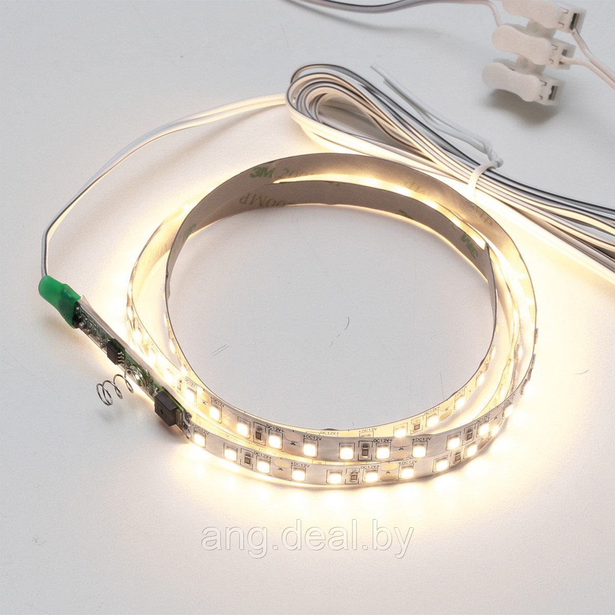 LED лента SMD2835 с сенсор. выкл.,(нейтрал. белый), 12Вт(12Вт/м), 12В,1000х8 мм, каб. пит. 2м и кон.L813, - фото 4 - id-p215266154