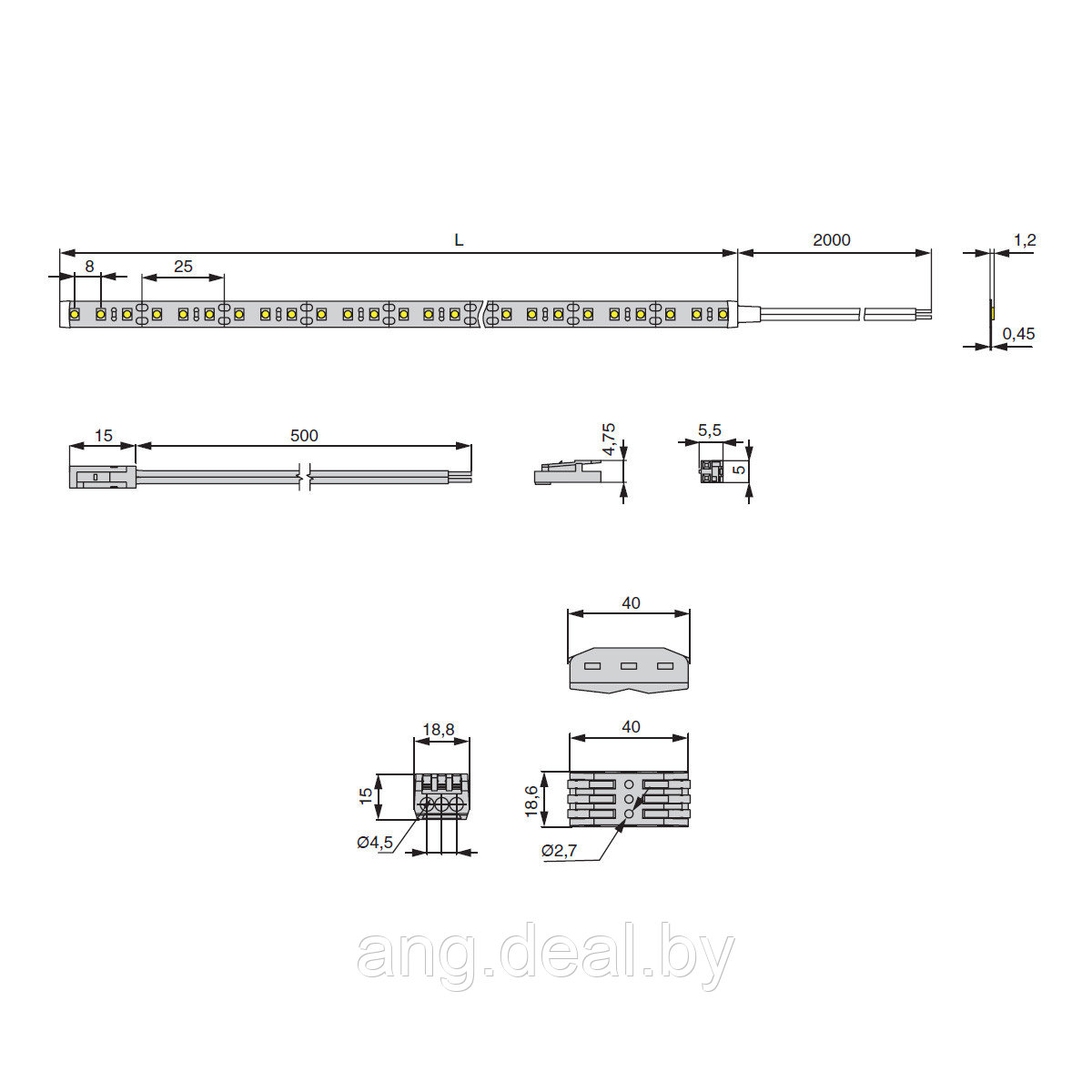 LED лента SMD2835, (теплый белый), 24Вт(12Вт/м), 12В, 2000х8 мм, каб. пит. 2м и кон.L813, 120LED/м, 1080Лм/м, - фото 2 - id-p215266159