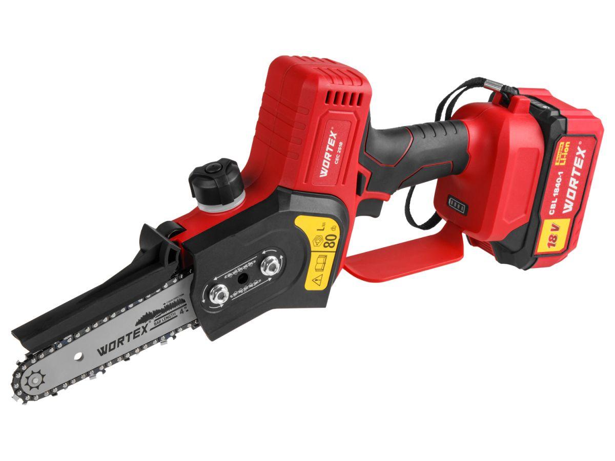 Аккумуляторная мини-пила WORTEX CEC 2518 ALL1 (18В, АКБ 4 Ач, З/У, шина 10 см, 1/4", 3 мм)