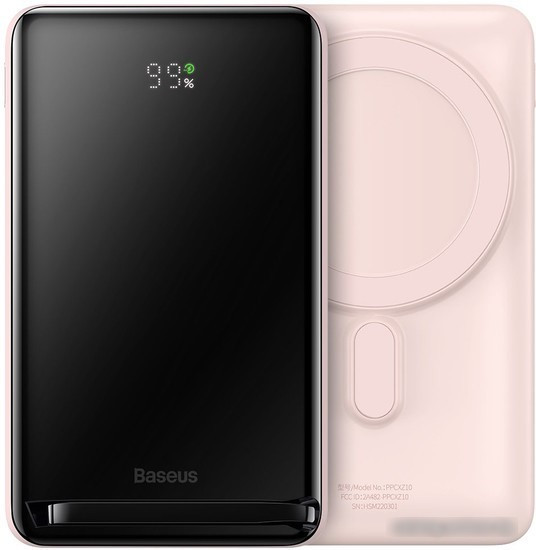 Внешний аккумулятор Baseus Magnetic Bracket Wireless Power Bank 20W 10000mAh (розовый) - фото 1 - id-p215269815