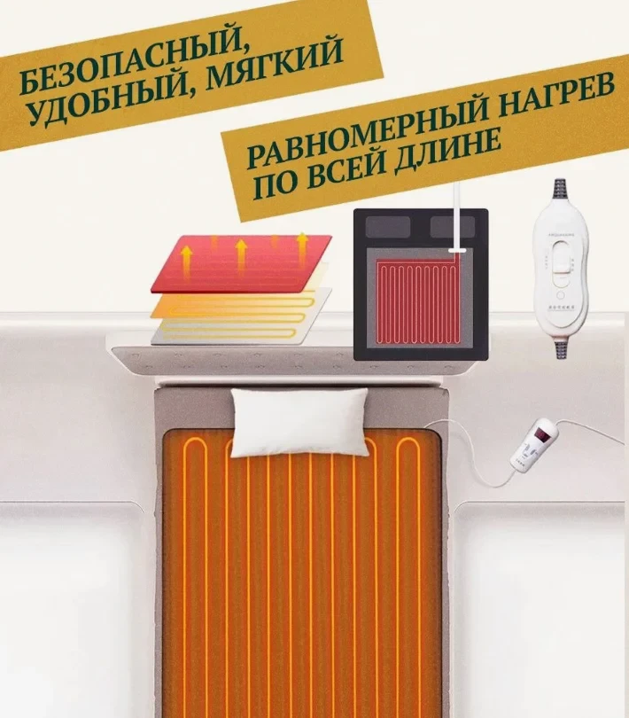 Электроодеяло с подогревом Electric Under blanket 150x120 см (2 режима обогрева)+ подарок - фото 9 - id-p215270096