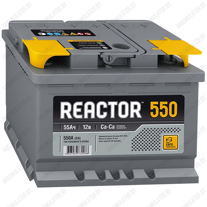 Аккумулятор AKOM Reactor 6CT-55 / 55Ah / 550А / Обратная полярность / 242 x 175 x 190