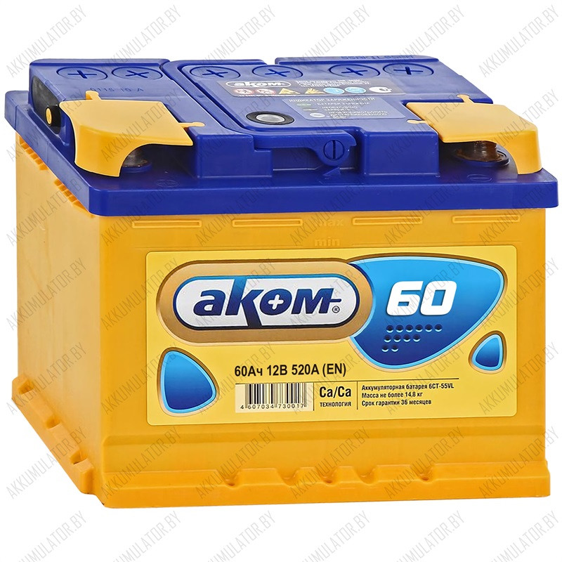 Аккумулятор AKOM Classic 6CT-60 / 60Ah / 520А - фото 1 - id-p75048266