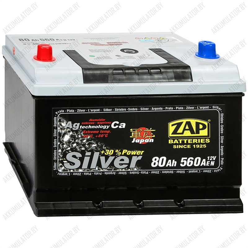 Аккумулятор ZAP Silver Japan / 580 72 / 80Ah / 560А / Прямая полярность