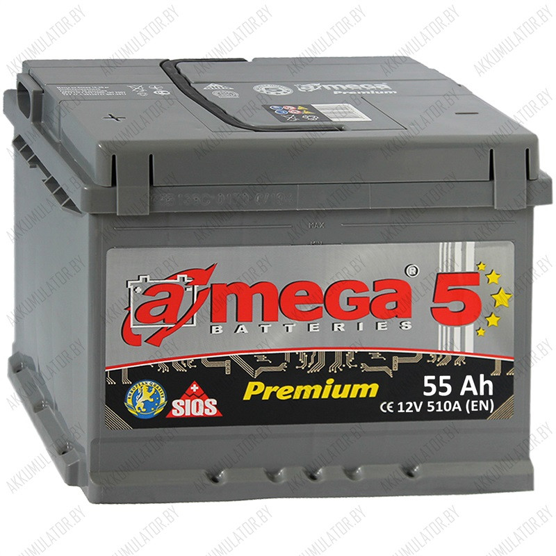 Аккумулятор A-Mega Premium 6СТ-55-А3 / 55Ah / 510А / Прямая полярность