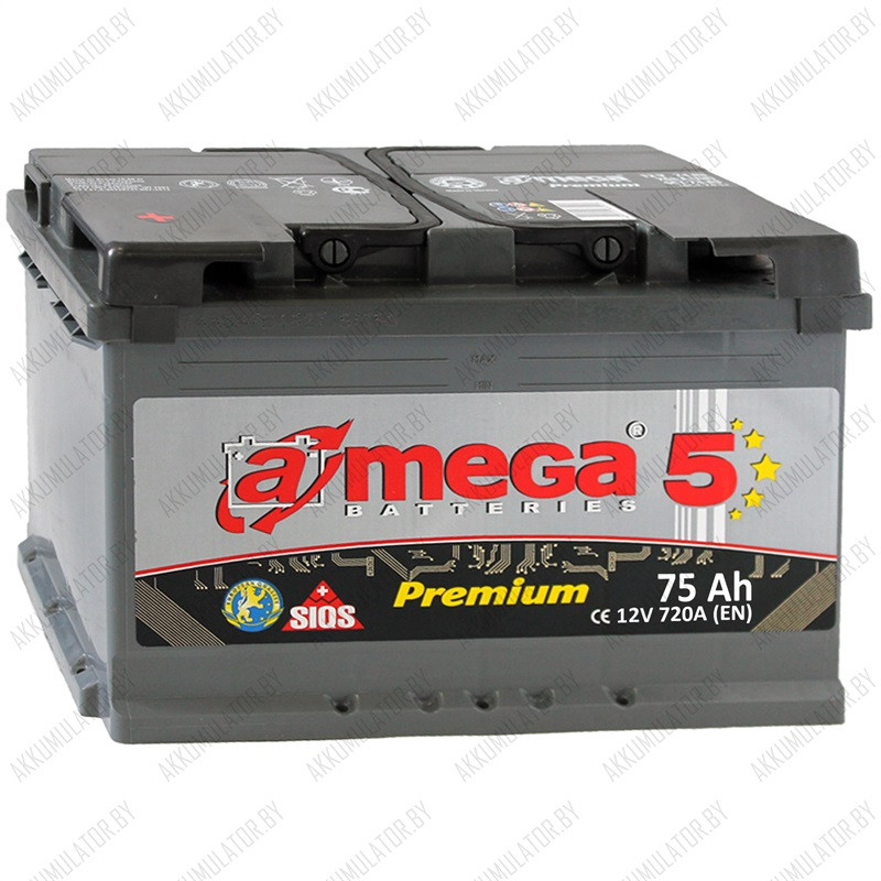 Аккумулятор A-Mega Premium 6СТ-75-А3 / Низкий / 75Ah / 720А