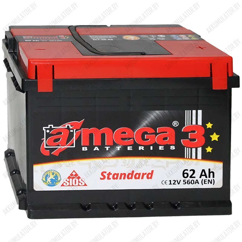 Аккумулятор A-Mega Standard / 62Ah / 560А / Обратная полярность / 242 x 175 x 190