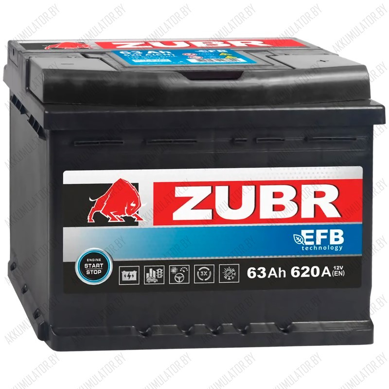 Аккумулятор Зубр EFB / 63Ah / 620А - фото 1 - id-p177910699