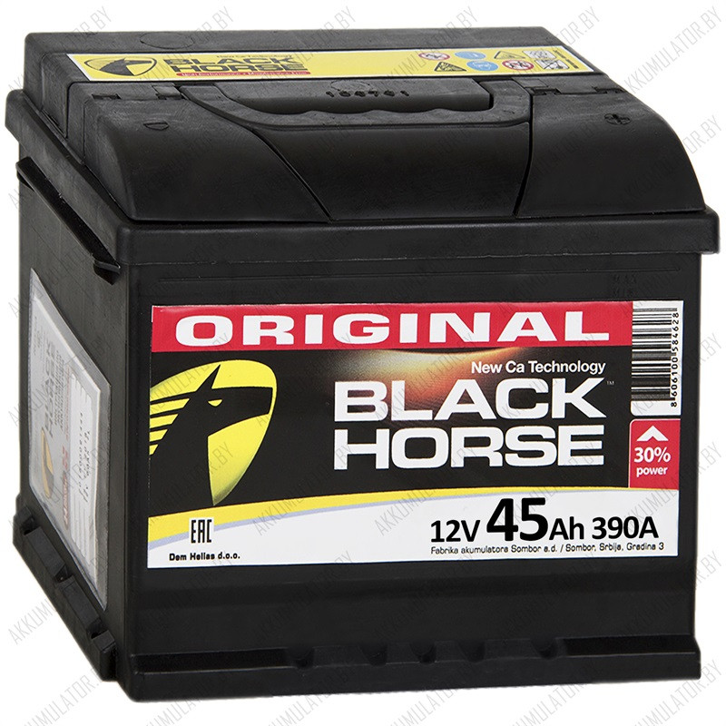Аккумулятор Black Horse 45 R / 390А / Обратная полярность / 207 x 175 x 190