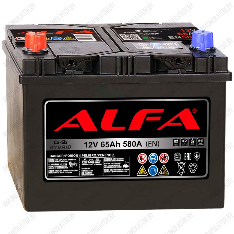 Аккумулятор Alfa Hybrid Asia / 65Ah / 580А / Asia / Прямая полярность - фото 1 - id-p194865189