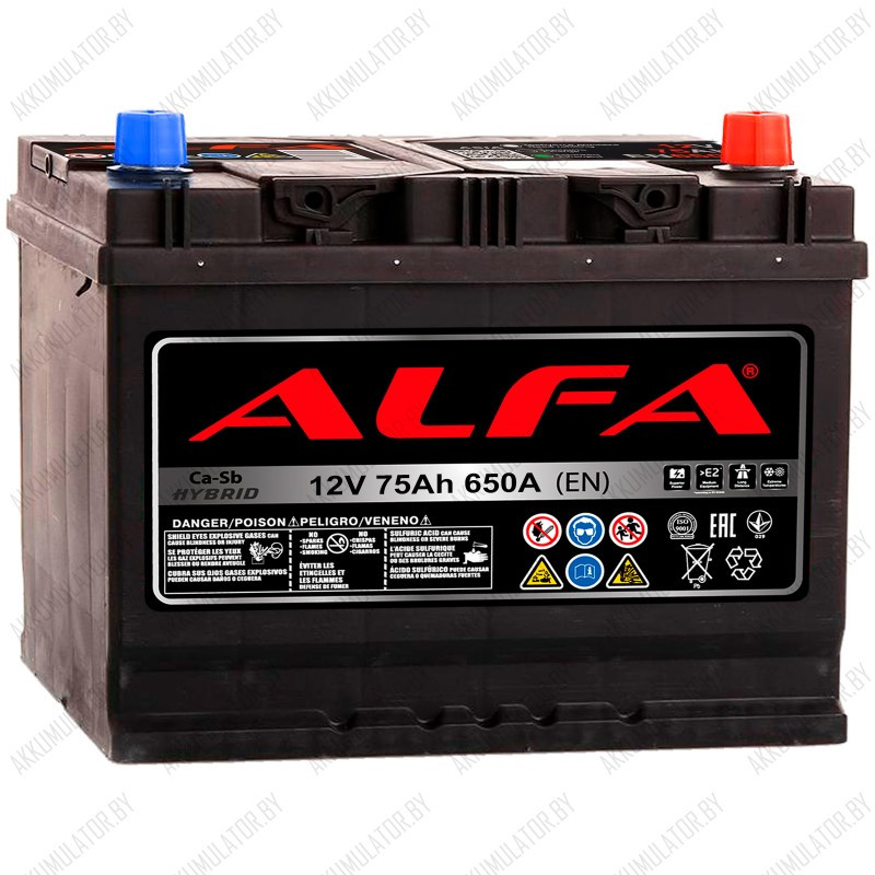Аккумулятор Alfa Hybrid Asia / 75Ah / 650А / Asia - фото 1 - id-p194865190