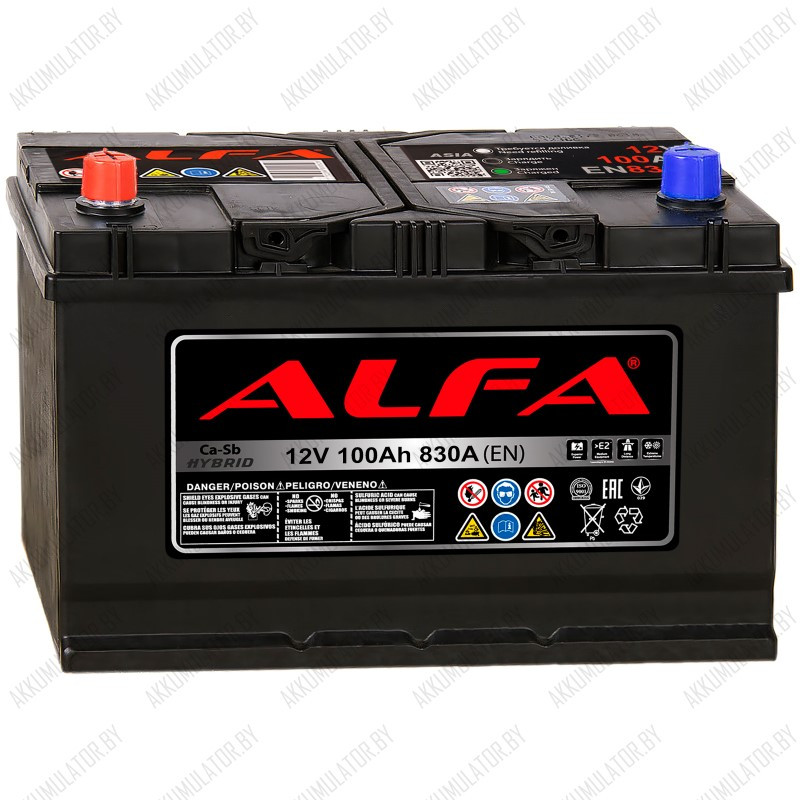 Аккумулятор Alfa Hybrid Asia / 100Ah / 830А / Asia / Прямая полярность - фото 1 - id-p194865193