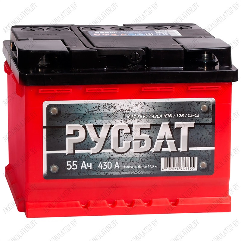 Аккумулятор РусБат 6СТ-55 / 55Ah / 430А - фото 1 - id-p121280811