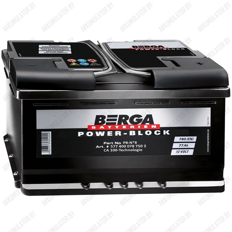 Аккумулятор Berga PB-N8 / [577 400 078] / 77Ah / 780А / Обратная полярность / 278 x 175 x 190