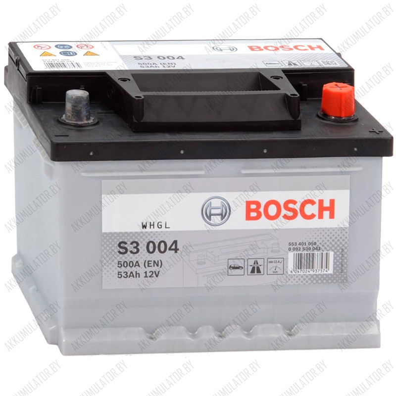 Аккумулятор Bosch S3 004 / [553 401 050] / Низкий / 53Ah / 500А - фото 1 - id-p75048439