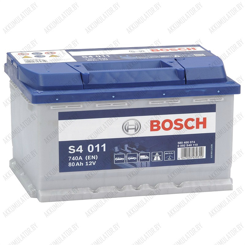 Аккумулятор Bosch S4 011 / [580 400 074] / 80Ah / 740А / Обратная полярность / 315 x 175 x 190