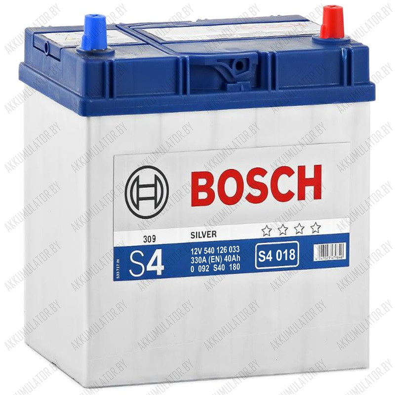Аккумулятор Bosch S4 018 / [540 126 033] / Тонкие клеммы / 40Ah JIS / 330А / Asia - фото 1 - id-p75048457