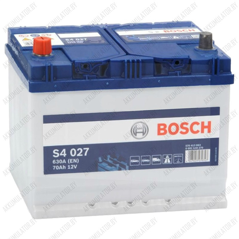 Аккумулятор Bosch S4 027 / [570 413 063] / 70Ah JIS / 630А / Asia / Прямая полярность - фото 1 - id-p75048467