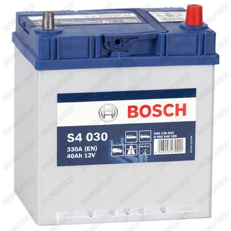 Аккумулятор Bosch S4 030 / [540 126 033] / Тонкие клеммы / 40Ah JIS / 330А / Asia - фото 1 - id-p75048470