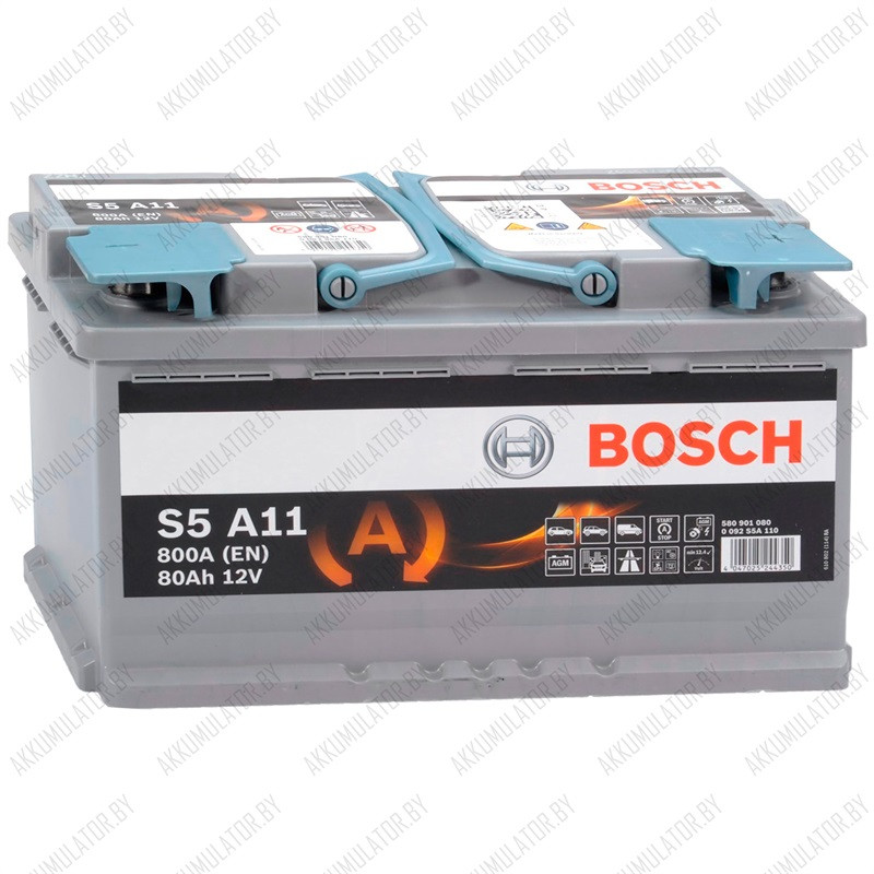Аккумулятор Bosch S6\S5A AGM 011 / [580 901 080] / 80Ah / 800А / Обратная полярность / 315 x 175 x 190