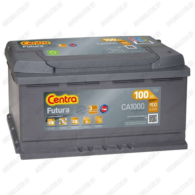 Аккумулятор Centra Futura CA1000 / 100Ah / 900А / Обратная полярность / 353 x 175 x 190