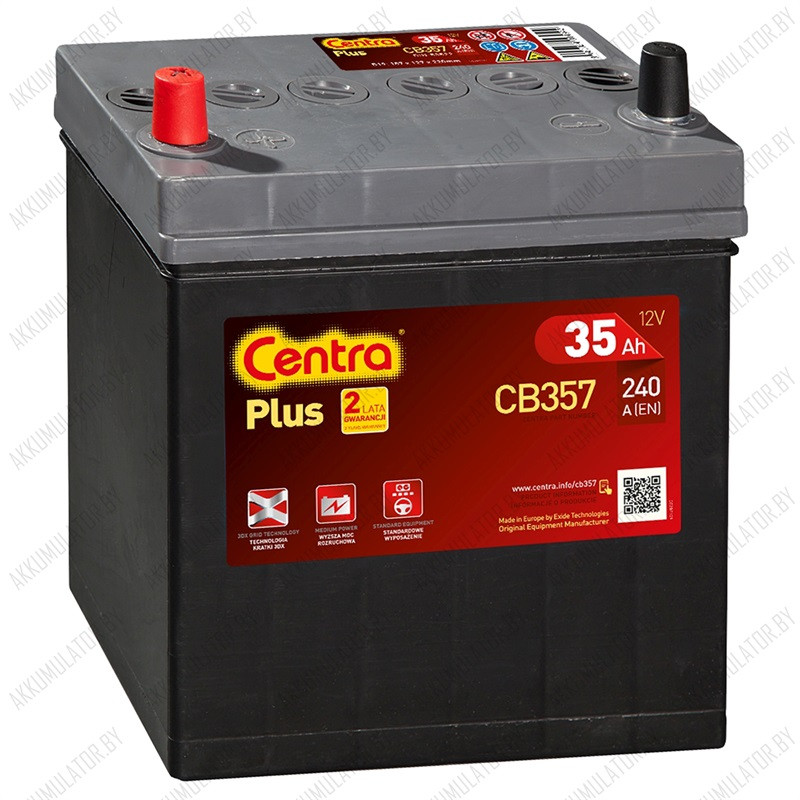 Аккумулятор Centra Plus CB357 / 35Ah / 240А / Asia / Прямая полярность / 187 x 127 x 200 (220)