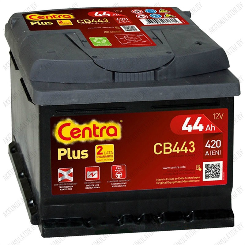 Аккумулятор Centra Plus CB443 / Низкий / 44Ah / 420А