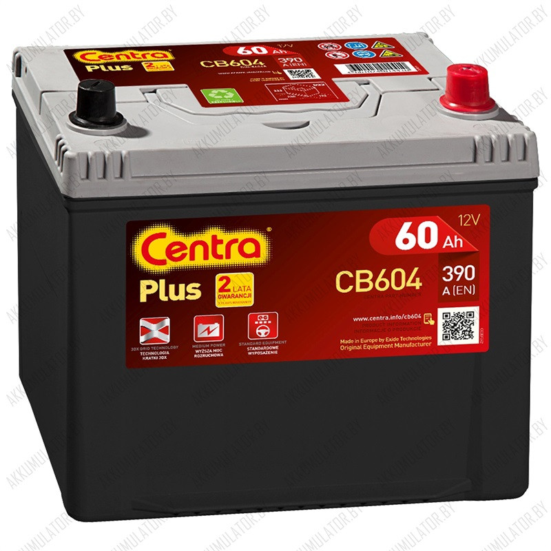 Аккумулятор Centra Plus CB604 / 60Ah / 520А / Asia / Обратная полярность / 232 x 173 x 200 (220)