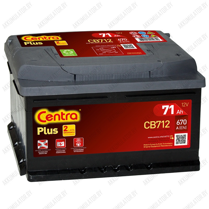 Аккумулятор Centra Plus CB712 / Низкий / 71Ah / 670А - фото 1 - id-p75048543