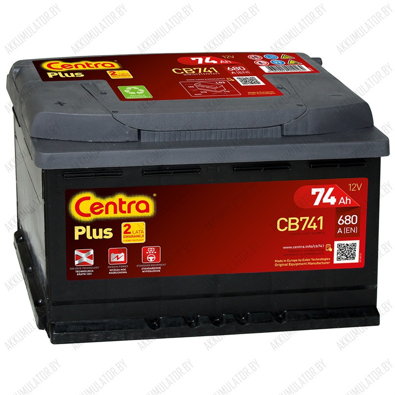 Аккумулятор Centra Plus CB741 / 74Ah / 680А / Прямая полярность - фото 1 - id-p75048545